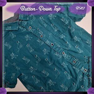 Blue Dog-Print Short-Sleeve Button-Down Shirt